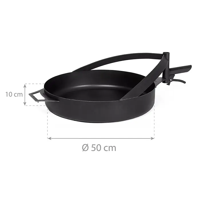 CookKing Grillpfanne - Ø x H: 50 x 10 cm, Stahl - Runde schwarze Metall-Kochpfanne mit Griff, 50 cm Durchmesser, 10 cm Höhe.