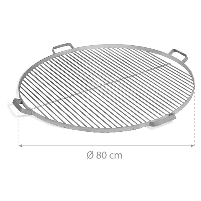 CookKing Grillrost - Durchmesser: 80 cm, Edelstahl, Griffe - Runder, silberfarbener Metall-Grillrost mit zwei Griffen, 80 cm Durchmesser.