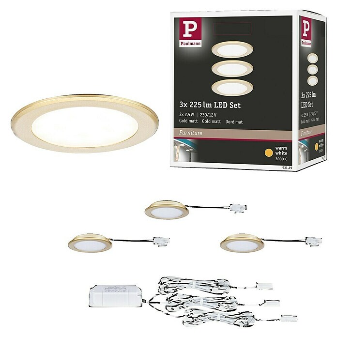 Paulmann Led-onderbouwverlichtingset (Warm wit, 3 st., Goud) | BAUHAUS