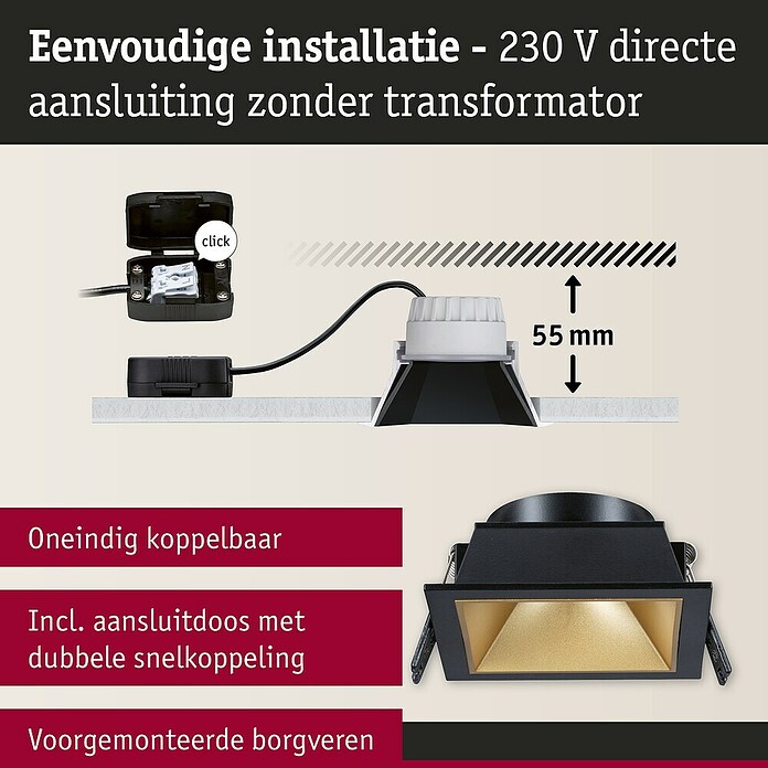Paulmann Led-inbouwspotset (Zwart / Goud, 3 st., Warm wit) | BAUHAUS