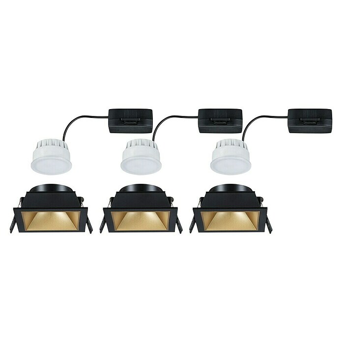 Paulmann Led-inbouwspotset (Zwart / Goud, 3 st., Warm wit) | BAUHAUS