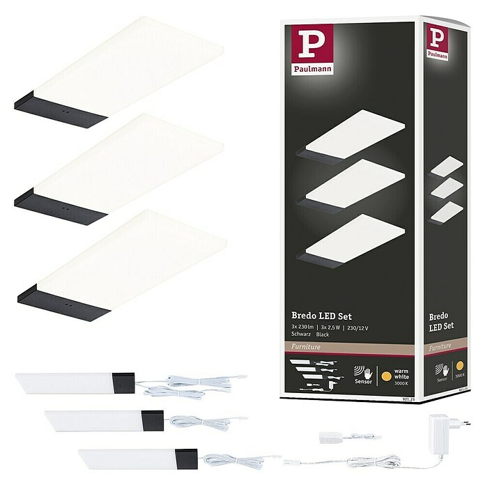 Paulmann Led-onderbouwverlichtingset (Warm wit, 3 st., Zwart) | BAUHAUS