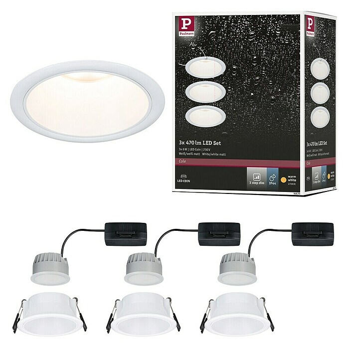 Paulmann Led-inbouwspotset (Ø x h: 88 x 11 mm, Wit, Warm wit) | BAUHAUS