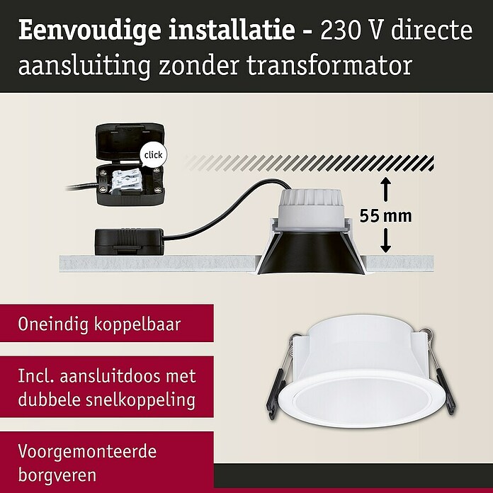 Paulmann Led-inbouwspotset (Ø x h: 88 x 11 mm, Wit, Warm wit) | BAUHAUS