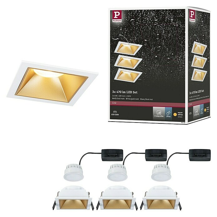 Paulmann Led-inbouwspotset (Wit / Goud, 3 st., Warm wit) | BAUHAUS
