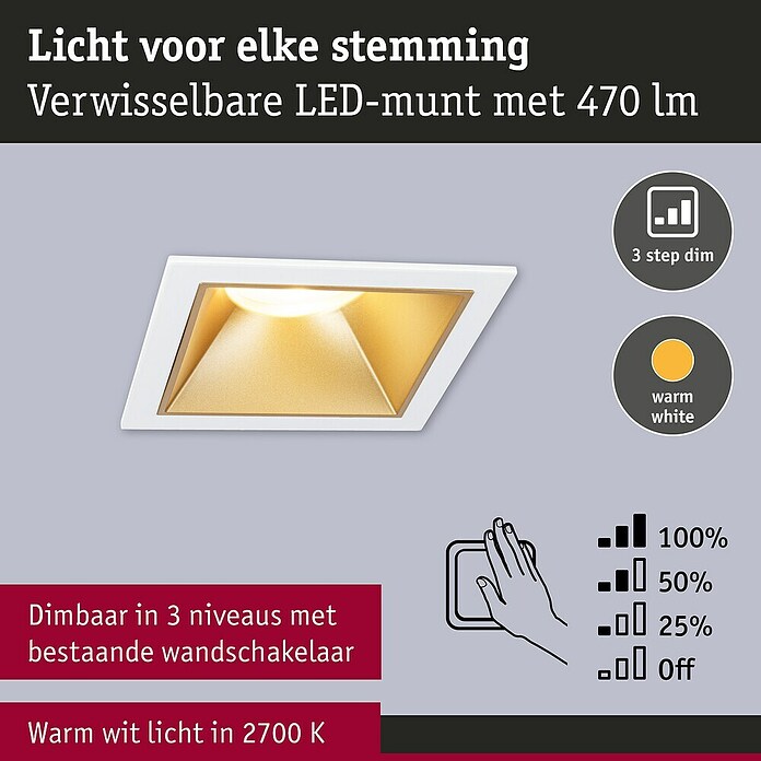 Paulmann Led-inbouwspotset (Wit / Goud, 3 st., Warm wit) | BAUHAUS