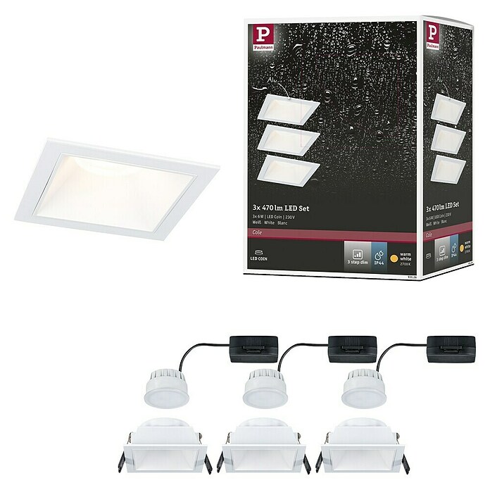 Paulmann Led-inbouwspotset (Wit, 3 st., Warm wit) | BAUHAUS