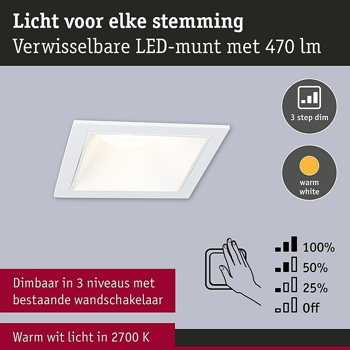 Paulmann Led-inbouwspotset (Wit, 3 st., Warm wit) | BAUHAUS