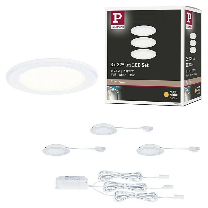 Paulmann Led-onderbouwverlichtingset (Warm wit, 3 st., Wit) | BAUHAUS