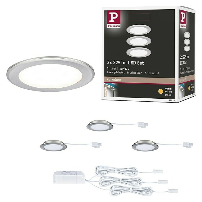 Paulmann Led-onderbouwverlichtingset (Warm wit, 3 st., RVS) | BAUHAUS