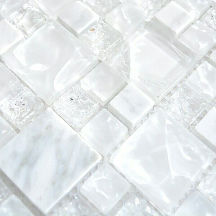 Mosaikfliese Crystal Mix XIC K1411 (30,5 x 30,5 cm, Weiß/Grau, Glänzend)