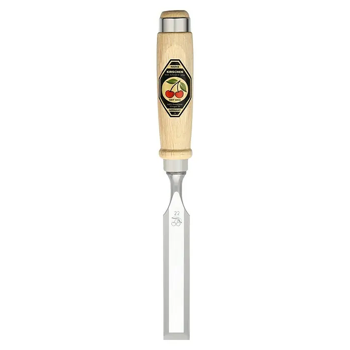 Kirschen Stechbeitel - Klingenbreite: 22 mm, Schneidwinkel: 25 °, 61 HRC - Stecheisen mit Holzgriff und Stahlklinge. Perfekt für präzise Holzarbeiten und detailreiche Schnitzereien. Hochwertige Handwerksqualität für Profis.