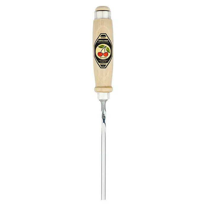 Kirschen Hohlbeitel - Klingenbreite: 6 mm - Ein Stechbeitel der Marke Kirschen mit einem hellen Holzgriff und einer silberfarbenen Klinge, ideal für präzise Holzarbeiten.