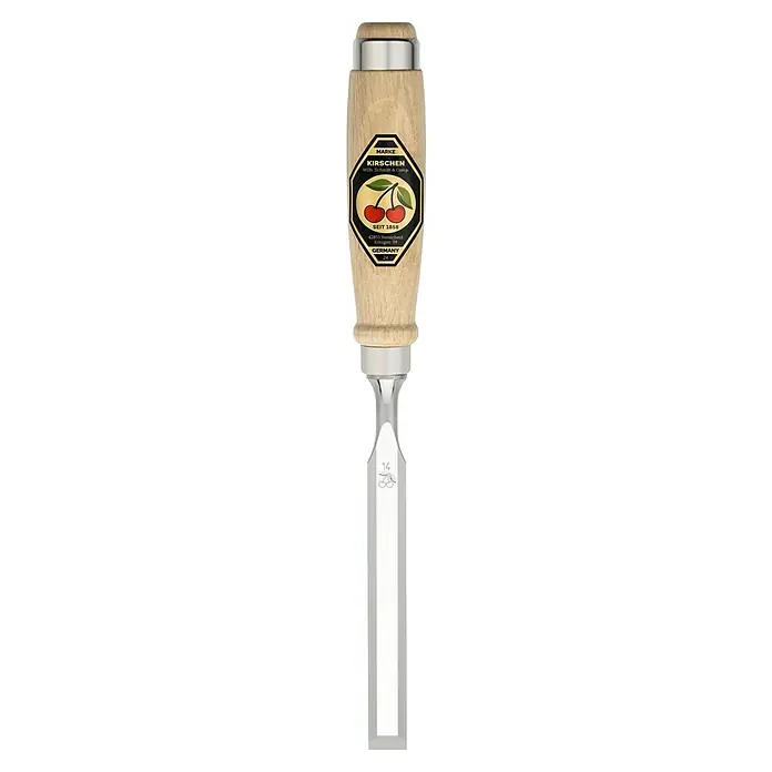 Kirschen Stechbeitel - Klingenbreite: 14 mm, Schneidwinkel: 25 °, 61 HRC - Stecheisen der Marke Kirschen mit Holzgriff und Stahlklinge, ideal für präzise Holzarbeiten und detailreiche Schnitzereien.