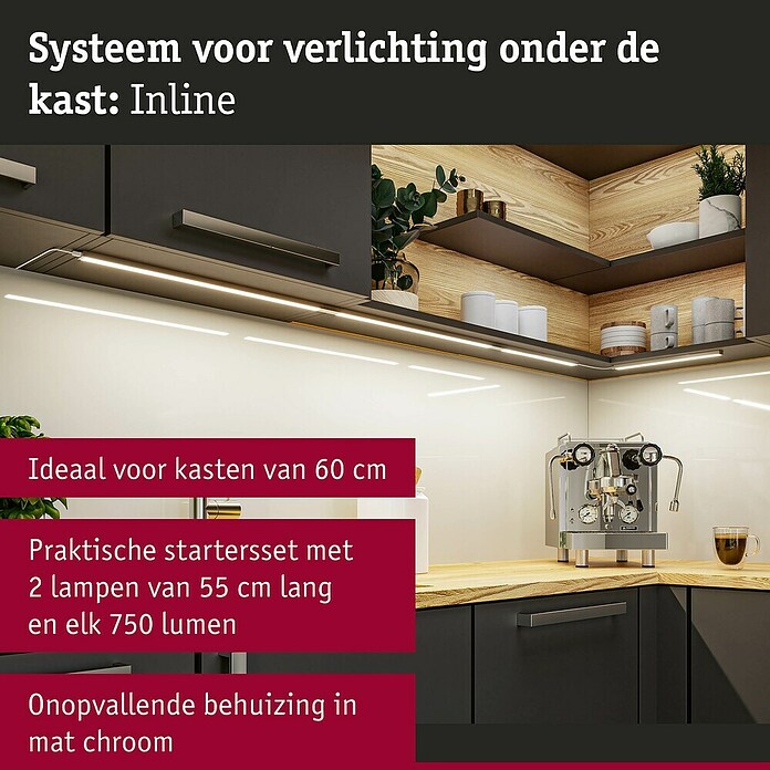 Paulmann Led-onderbouwverlichting 2x Chroom 6W (l x b x h: 26 x 350 x 11 mm, 230 V) | BAUHAUS