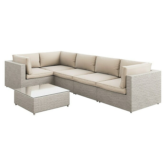 Sunfun Conjunto de muebles Ocala II (6 pzs., Ratán sintético/Aluminio, Crema) | BAUHAUS