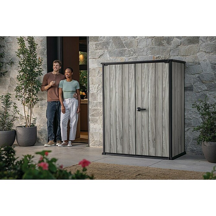 Keter Geräteschrank Signature Strom Grey High-Store (Außenmaß inkl. Dachüberstand (B x T): 140 x 73,6 cm, Stormgrey, Kunststoff) | BAUHAUS
