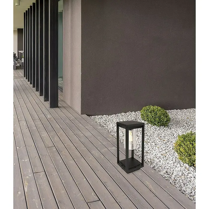 Globo Außenleuchte Candela - 15 W, Farbe Gehäuse: Anthrazit, Ohne Leuchtmittel, Höhe: 35 cm - Elegante schwarze Außenleuchte mit klarem Glas, ideal für moderne Gärten und Terrassen. Sorgt für stilvolle Beleuchtung im Außenbereich.