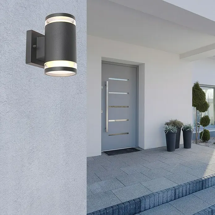 Globo LED-Außenwandleuchte Alcala - 11 W, Anthrazit, Ø x H: 10 x 16,5 cm - Moderne LED-Außenwandleuchte in Anthrazit. Stilvolle Beleuchtung für den Eingangsbereich mit elegantem Design und energiesparender Technik.