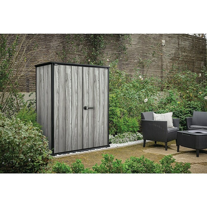 Keter Geräteschrank Signature Strom Grey High-Store (Außenmaß inkl. Dachüberstand (B x T): 140 x 73,6 cm, Stormgrey, Kunststoff) | BAUHAUS