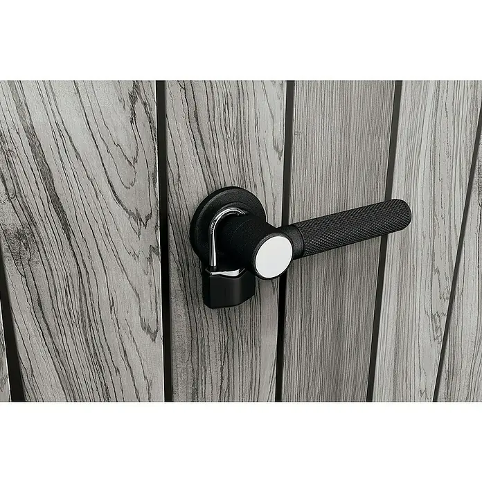 Keter Geräteschrank Signature Strom Grey High-Store - Außenmaß inkl. Dachüberstand (B x T): 140 x 73,6 cm, Stormgrey, Kunststoff - Schwarzer, texturierter Türgriff mit glänzenden Chromakzenten.