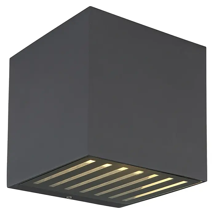 Globo Außenwandleuchte Illi - 6 W, Schwarz, 10 x 10 x 10 cm, IP54 - Graue Würfel-Wandleuchte mit Lichtschlitzen für stimmungsvolle Aussenbeleuchtung. Elegantes Design für Fassaden.