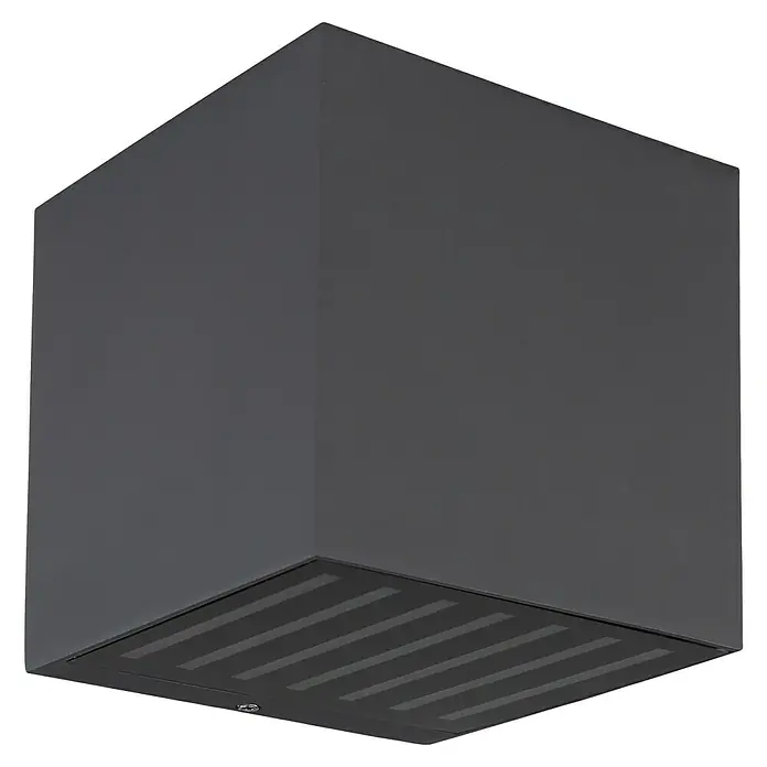 Globo Außenwandleuchte Illi - 6 W, Schwarz, 10 x 10 x 10 cm, IP54 - Ein moderner, grauer Dunstabzugshaube mit einem schlanken Design und integrierten Lüftungsschlitzen für eine effiziente Luftreinigung.