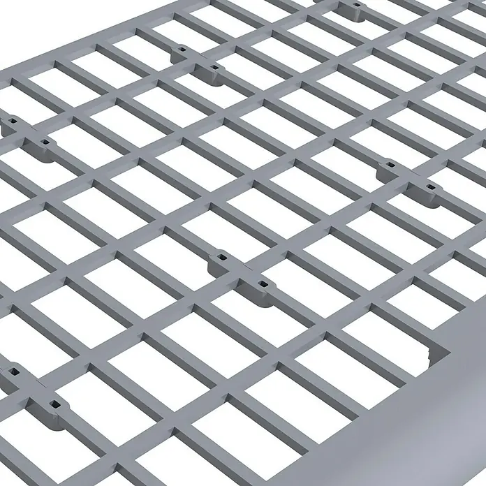 Easy Life Laubfanggitter - L x B: 200 x 17 cm, Grau - Nahaufnahme eines grauen, rechteckigen Bodenbelags mit Gittermuster, ideal für Feuchträume oder Bereiche, die Entwässerung benötigen.