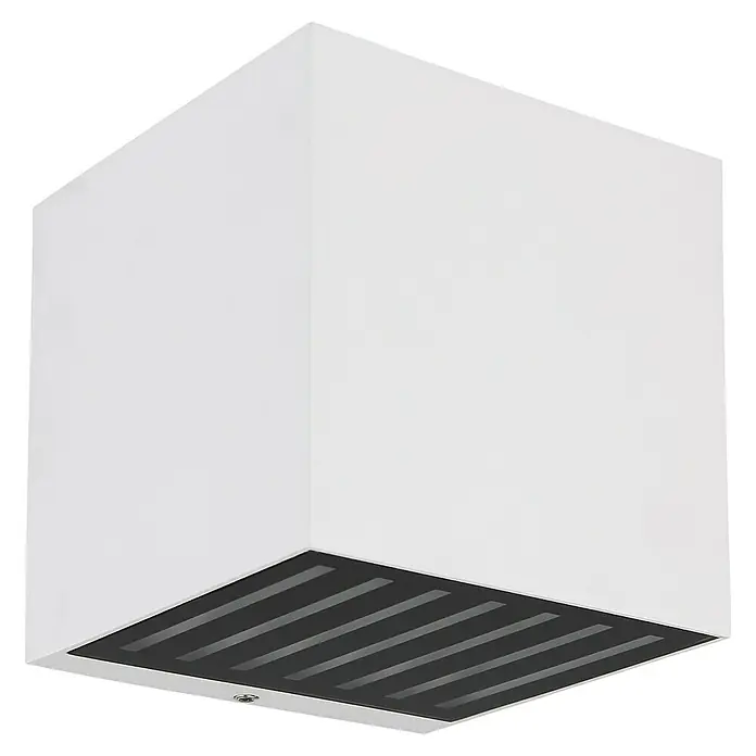 Globo Außenwandleuchte Illi - 6 W, Weiß, 10 x 10 x 10 cm, IP54 - Eine moderne, würfelförmige Deckenleuchte in Weiß mit einem schwarzen, gerippten Diffusor für eine elegante Beleuchtung.