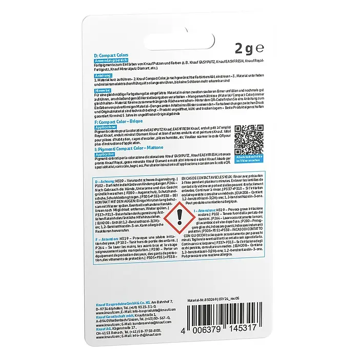 Knauf Putz-Abtönfarbe Compact Color - Ziegel, 2 g - Knauf Compact Colors pigment for tinting putties and paints, 2g. For unique color designs, unopened, cool and dry, guaranteed for 5 years.