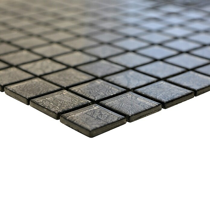 Mosaikfliese Quadrat Crystal Uni CM 4BL12 (30 x 30 cm, Schwarz, Glänzend)