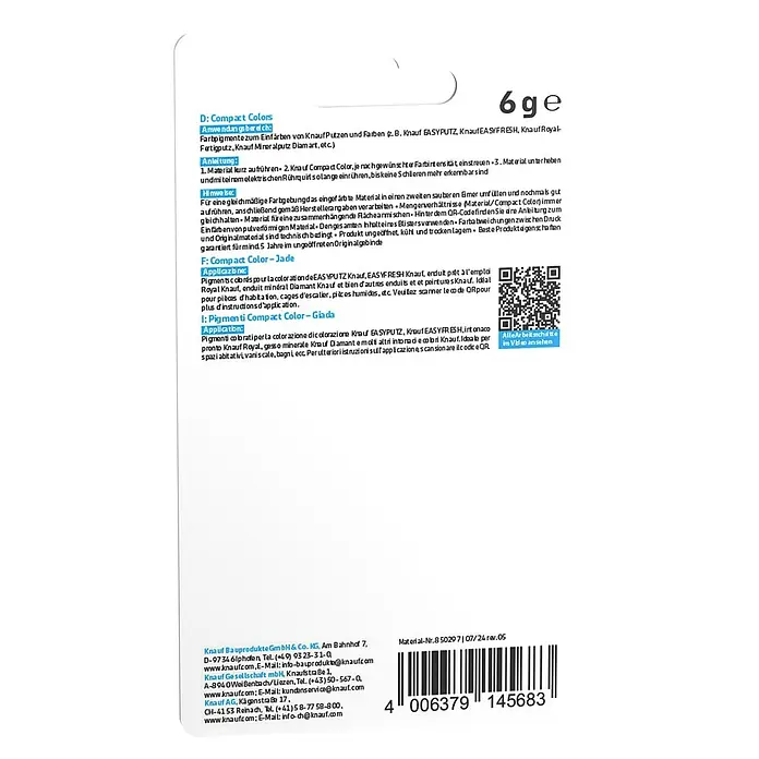 Knauf Putz-Abtönfarbe Compact Color - Jade, 6 g - Produktbild von Knauf Compact Colors Jade, ein Farbpigment zur Einfärbung von Knauf Putzen und Farben.