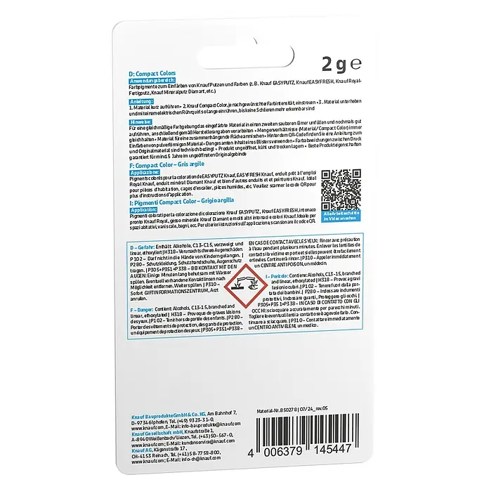 Knauf Putz-Abtönfarbe Compact Color - Lehmgrau, 2 g - Knauf Compact Colors Farbpigmente zur individuellen Gestaltung von Putzen und Farben, Inhalt 2 g.
