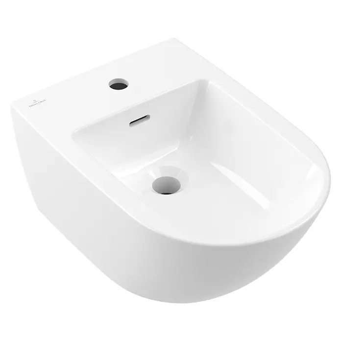 Villeroy & Boch Subway 3.0 Wand-Bidet - 37,5 x 56 cm, Weiß Alpin (glänzend), Keramik, Mit schmutzabweisender Glasur - Weißes, wandhängendes Keramik-Bidet mit Hahnloch und Überlauf.