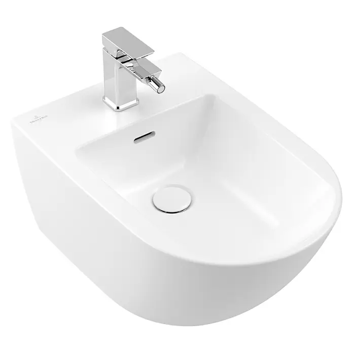 Villeroy & Boch Subway 3.0 Wand-Bidet - 37,5 x 56 cm, Stone White (matt), Keramik, Mit schmutzabweisender Glasur - Weißes Keramik-Bidet mit Chrom-Mischbatterie für moderne Badezimmer.