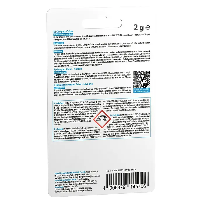 Knauf Putz-Abtönfarbe Compact Color - Schiefer, 2 g - Knauf Compact Color Pigment: Zum Einfärben von Knauf Putzen und Farben, wie EASYPUTZ und Mineralputz Diamant. Inhalt: 2 g.