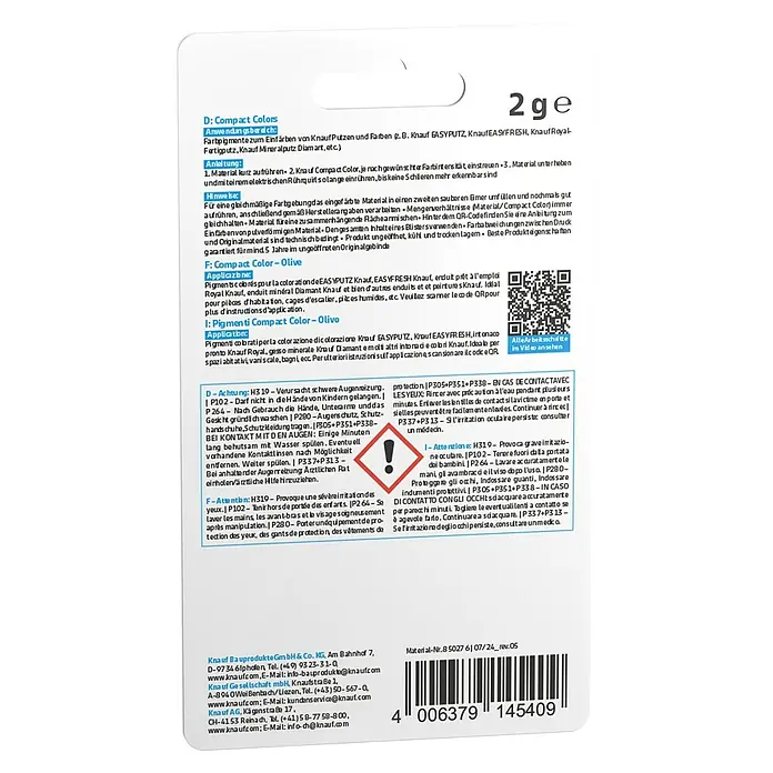 Knauf Putz-Abtönfarbe Compact Color - Olive, 2 g - Knauf Compact Colors Olive: Farb-Pigmente zur individuellen Gestaltung von Putzen und Farben.