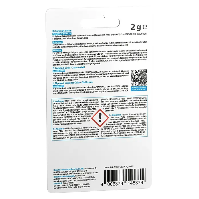 Knauf Putz-Abtönfarbe Compact Color - Sonnengelb, 2 g - Produktbild von Knauf Compact Colors zum Einfärben von Putzen und Farben für individuelle Farbtöne.