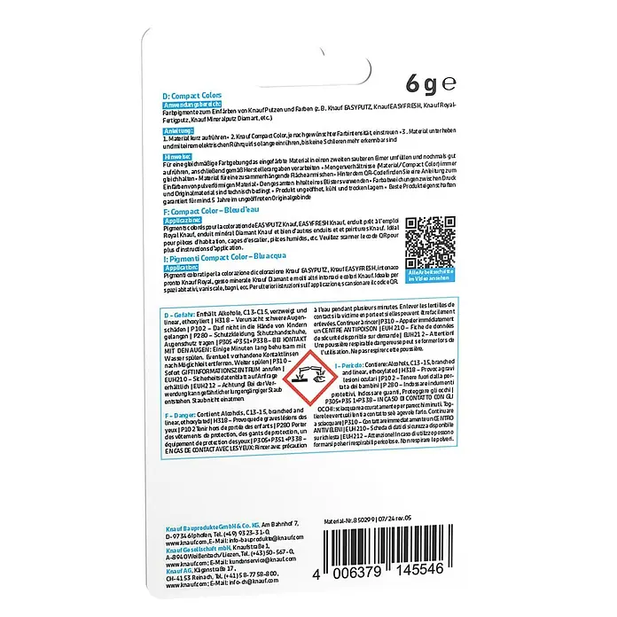Knauf Putz-Abtönfarbe Compact Color - Wasserblau, 6 g - Knauf Compact Color Farbpigmente zum Einfärben von Putzen und Farben. Sicherheitshinweise beachten.