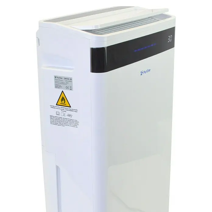 Purline Deshumidificador eléctrico Dryos 20 - 440 W, Potencia de deshumidificación: 20 l/día, L x An x Al: 35 x 20 x 60 cm, Blanco - Deshumidificador blanco PURLINE DRYOS 20 con pantalla digital. Diseño compacto y moderno para reducir la humedad eficazmente.