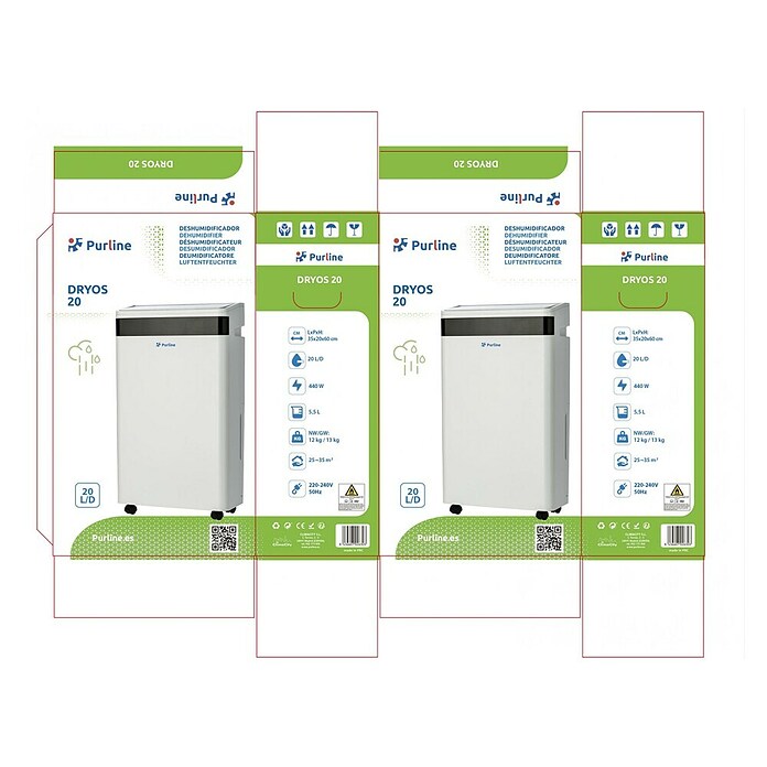 Purline Elektro-Luftentfeuchter Dryos 20 (440 W, Entfeuchtungsleistung: 20 l/Tag, L x B x H: 35 x 20 x 60 cm, Weiß) | BAUHAUS