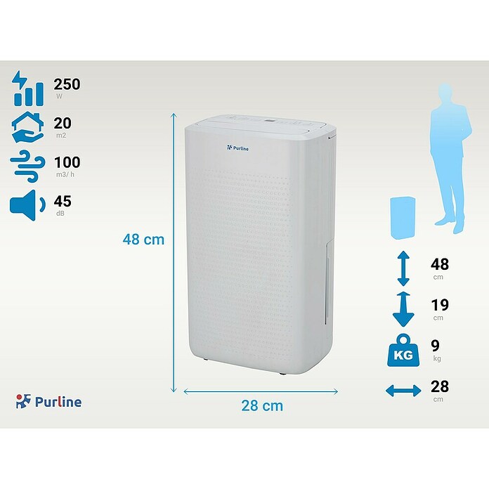 Purline Deshumidificador Dryos 12 (250 W, Potencia de deshumidificación: 12 l/día, Blanco, 2 l) | BAUHAUS