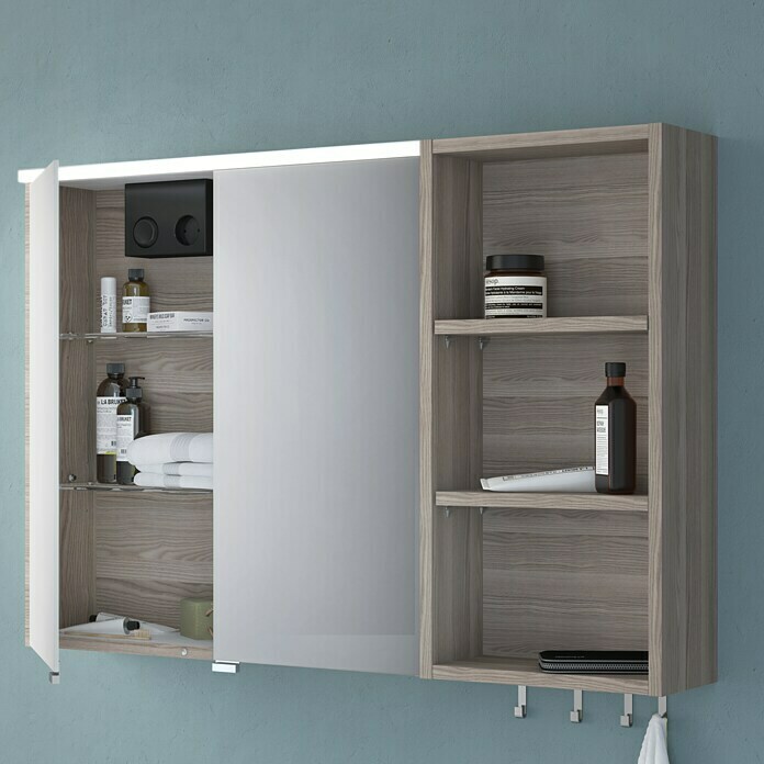 Camargue LED-Spiegelschrank Cube/Loft (B x H: 60 x 62 cm, Mit Beleuchtung, MDF, Eiche Cordoba)