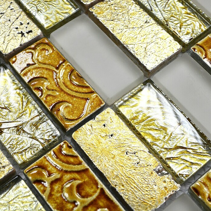 Mosaikfliese Rechteck Crystal Mix XCM CRS4 (30 x 30 cm, Gold, Glänzend)