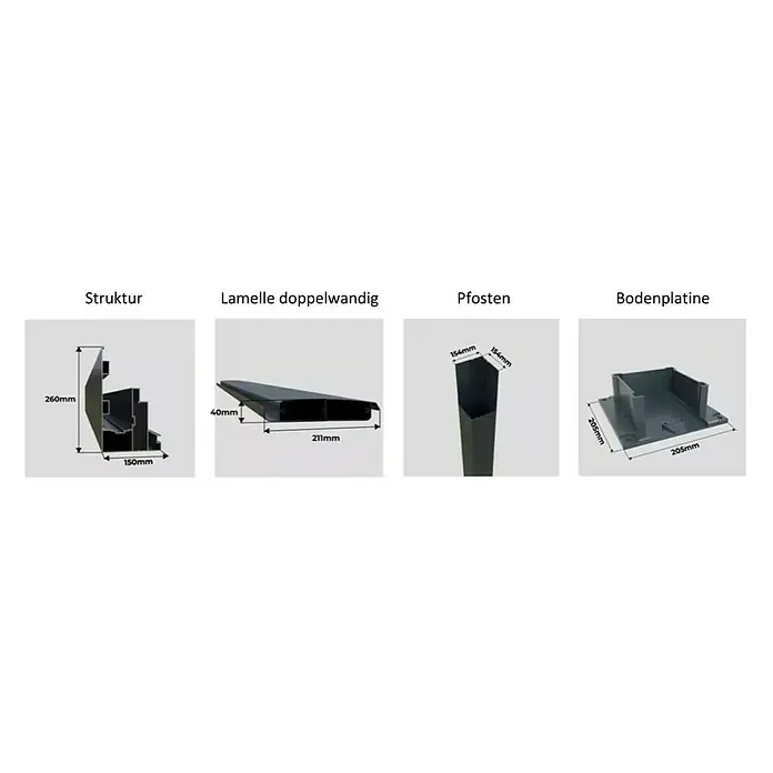 Solid Elements Pergola - L x T: 400 x 341 cm, Grau, Weiß - Struktur, Lamelle doppelwandig, Pfosten, Bodenplatine.