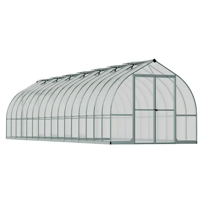 Palram – Canopia Gewächshaus Bella - Außenmaß inkl. Dachüberstand (B x T): 244 x 963 cm, 6 mm, Silber - Gebogenes Gewächshaus mit lichtdurchlässigen Wellplatten, Metallrahmen und Dachlüftung. Vordertür.