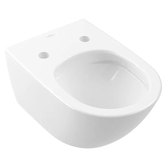 Villeroy & Boch Subway 3.0 Wand-WC - Spülrandlos, Mit schmutzabweisender Glasur, Spülform: Tief, WC Abgang: Waagerecht, Stone White - Weißes, wandhängendes WC-Becken aus Keramik mit zwei Befestigungslöchern auf der Oberseite.