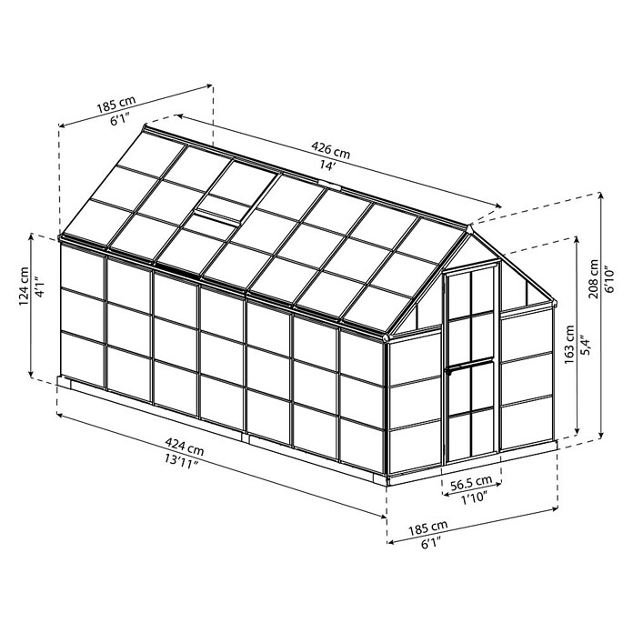 Palram – Canopia Gewächshaus Harmony (Außenmaß inkl. Dachüberstand (B x T): 185 x 426 cm, Grün, Grundfläche: 7,9 m²) | BAUHAUS