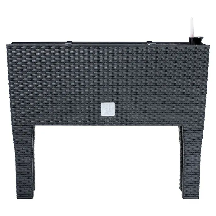 Pflanztopf Rato Case High - 60 x 25 x 46 cm, Kunststoff, Anthrazit - Nahaufnahme des stilvollen, geflochtenen Bar-Tisches in elegantem Schwarz, ideal für jeden Außenbereich.