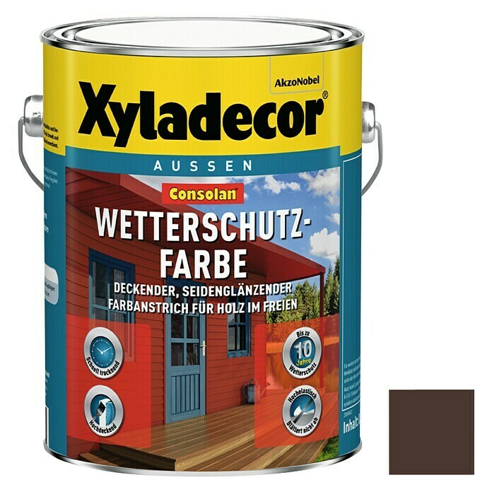 Xyladecor Wetterschutzfarbe Consolan (Dunkelbraun, Seidenglänzend, 2,5 l, Wasserbasiert)